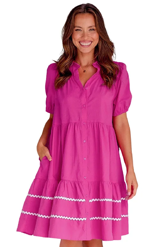 Romantic Puff Sleeve Dress in Plaid