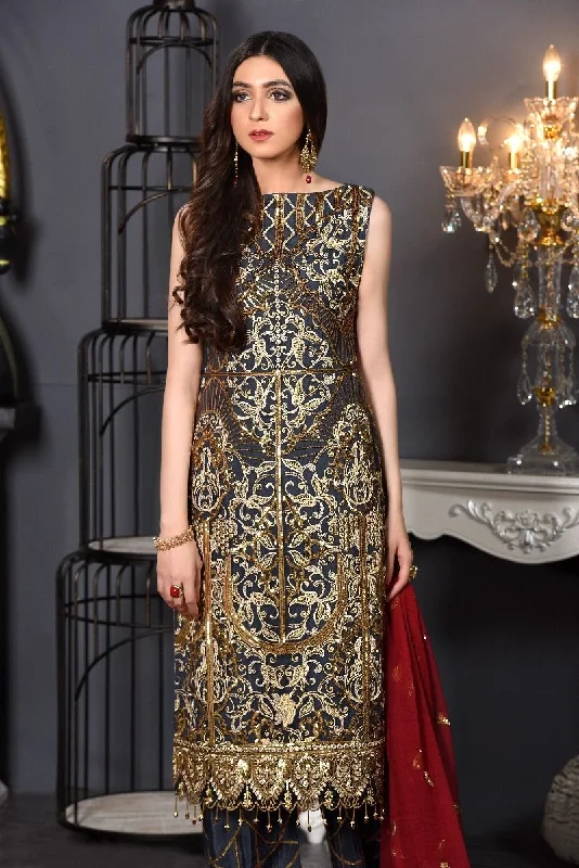 Pakistani Fancy Dress Of Dark Grey Colour # P2609