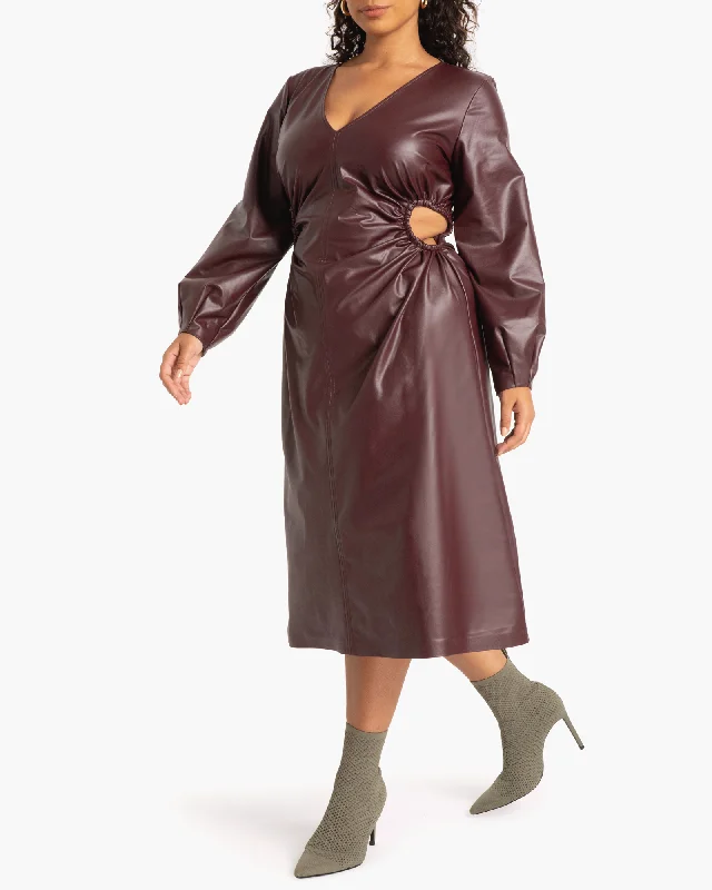 Julie Cutout Faux Leather Dress | Burgundy