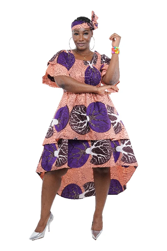African Two Tiered High Low Dress | One Size | Plus Size