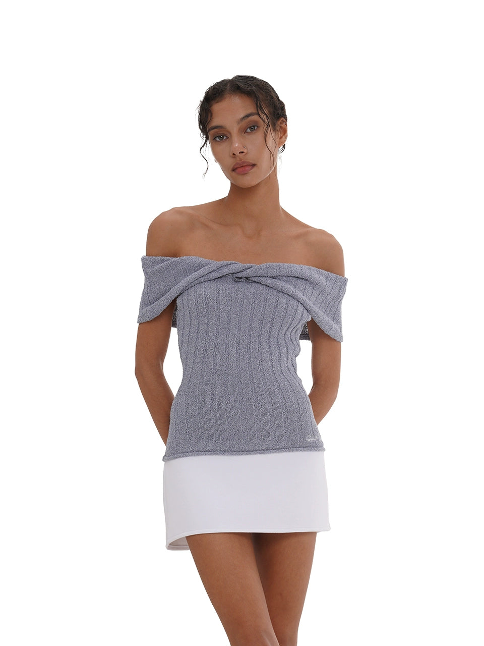 Pink & Blue Off-shoulder Twisted Knot Dress