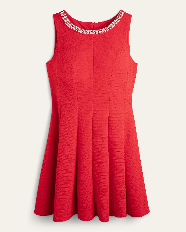 Cristina Bejeweled Fit and Flare Dress | Red