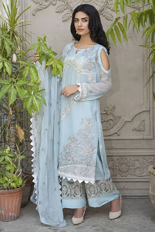 Beautiful Pakistani crinkle chiffon dress in aqua-blue color # P2291