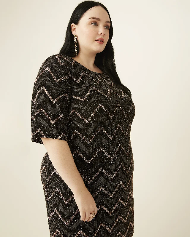 Regina Chevron Dress | Black / Bronze