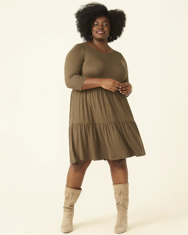 Miriam Tiered Ruffled-Hem Dress | Olive Green
