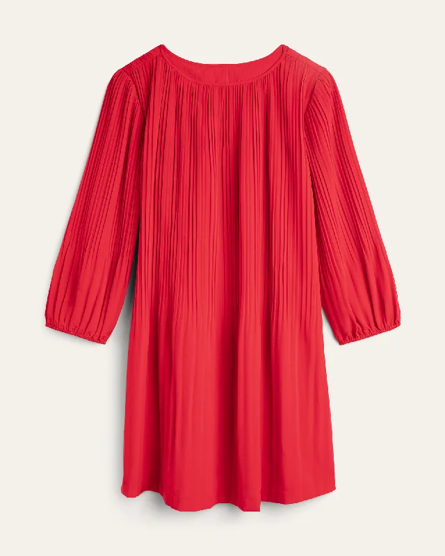 Penelope Pleated A-Line Dress | Red