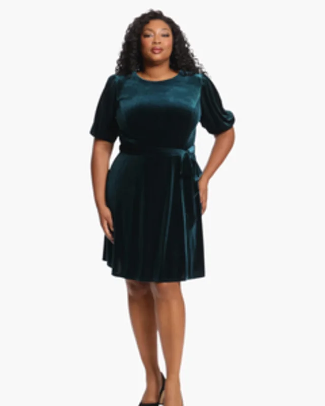 Lucinda Velvet Puff Sleeve Dress | hunter