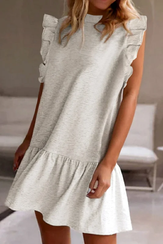 Grey Knit Ruffle Dress