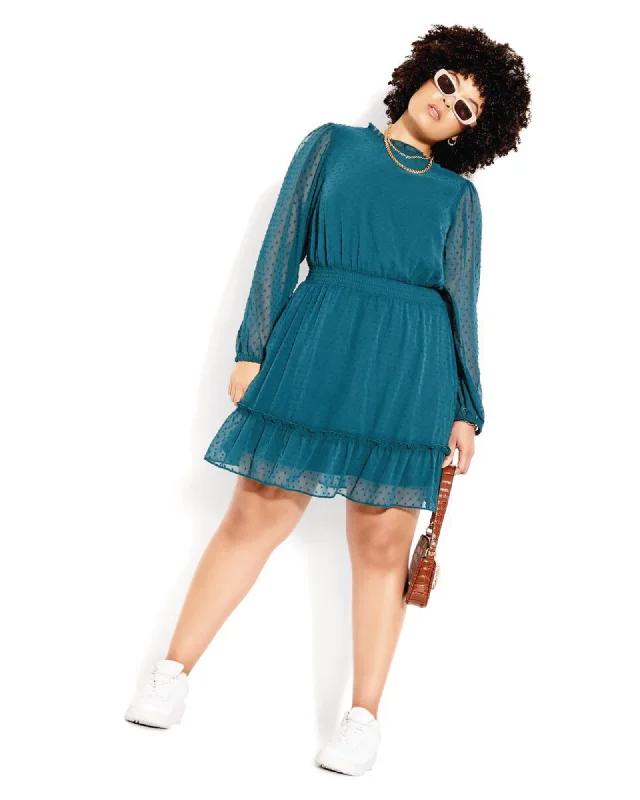 Dobby Tiered Dress | Forest Green