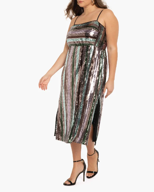 Claudia Striped Sequin Cocktail Slip Dress | Black / Forest Green