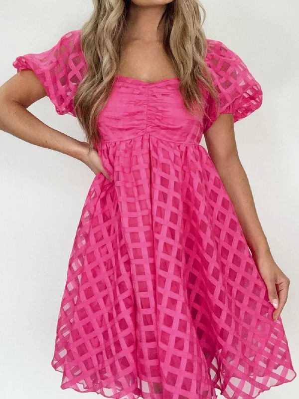 Pink Dress with Grid Pattern