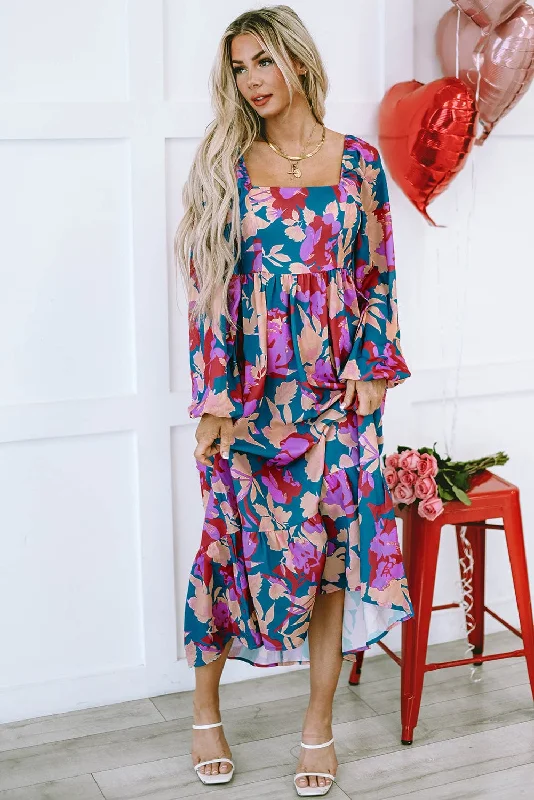 Crimson and Teal Floral Dress
