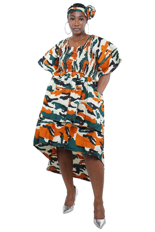 Camouflage Two Tiered High Low Dress | One Size | Plus Size