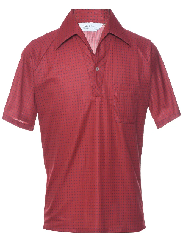 1970s Red & Navy Polka Dot Print Shirt - S Fashionable Pleated Short Shirt