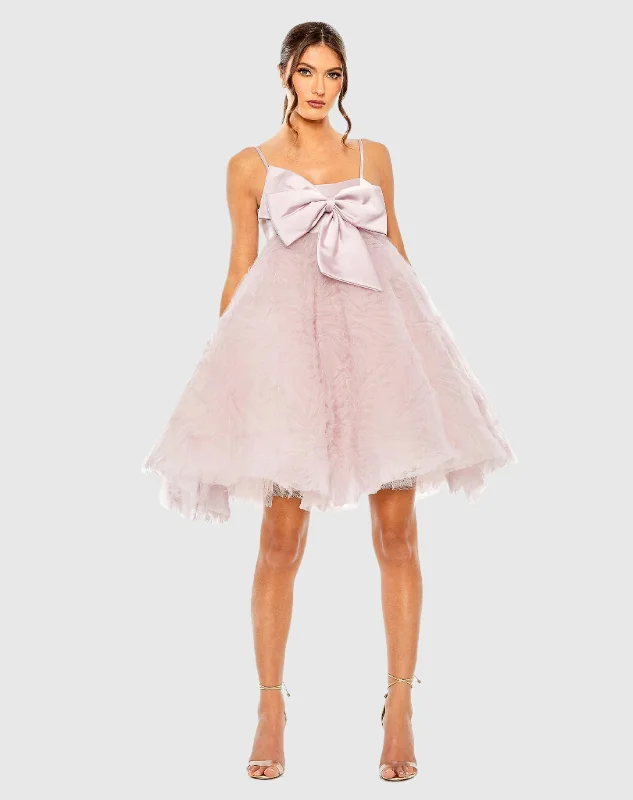 Bow Front Tulle Mini Dress Stylish Sweetheart Neck Mini Dress