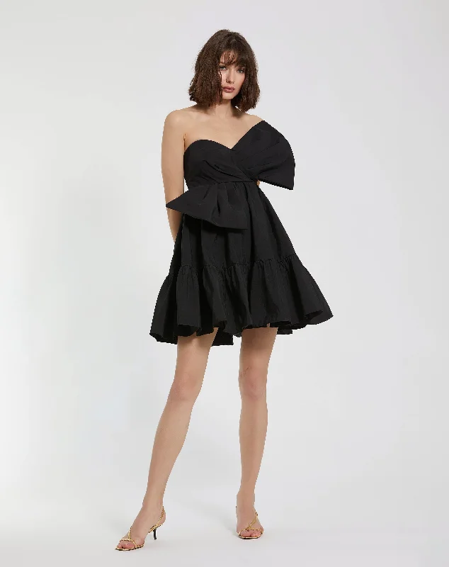 Faille Strapless Twist Bow Mini Dress Trendy Cut-Out Mini Dress