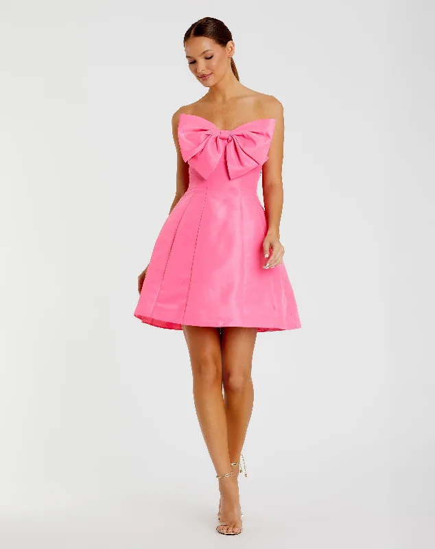 Strapless Oversized Bow Fit & Flare Mini Dress Elegant Tulle Mini Dress