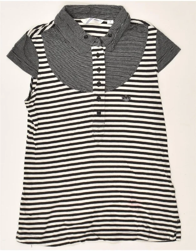 ADIDAS Womens Polo shirt IT 42 Small Black Striped Cotton Elegant Longline Short Shirt ADIDAS Womens Polo shirt IT 42 Small Black Striped Cotton Elegant Longline Short Shirt