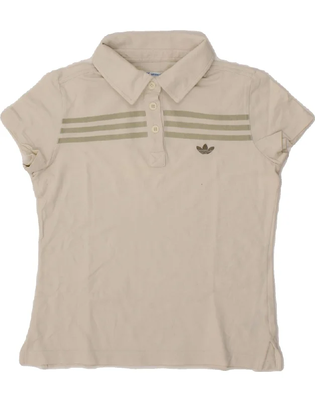 ADIDAS Womens Polo Shirt UK 10 Small Off White Cotton Relaxed Fit Short Shirt