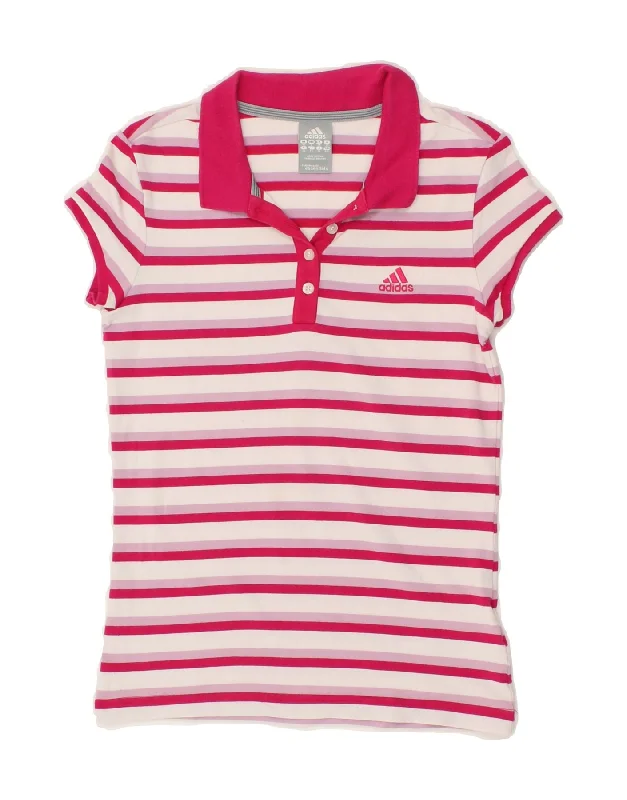 ADIDAS Womens Polo Shirt UK 10 Small Pink Striped Cotton Trendy Summer Short Sleeve