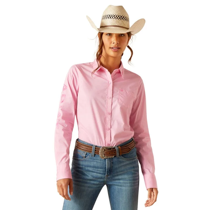 Ariat Women's Wrinkle Resist Team Kirby Prism Pink Long Sleeve Button Down Stretch Shirt 10048754 Relaxed Fit Short Blouse Ariat Women's Wrinkle Resist Team Kirby Prism Pink Long Sleeve Button Down Stretch Shirt 10048754 Relaxed Fit Short Blouse