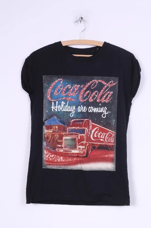 Atmosphere Womens 34 Graphic Shirt Coca-Cola Holidays are coming.. Classic Denim Short Sleeve