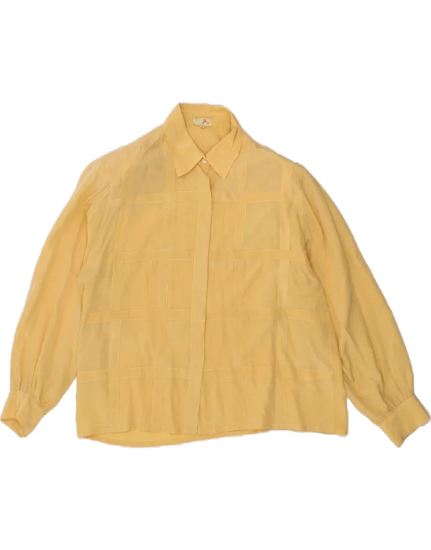 BALLOON Womens Shirt Blouse IT 44 Medium Yellow Check Silk Relaxed Fit Short Sleeve Top