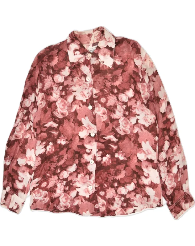 BENETTON Womens Shirt IT 46 Large Maroon Floral Viscose Trendy Button-Front Short Sleeve BENETTON Womens Shirt IT 46 Large Maroon Floral Viscose Trendy Button-Front Short Sleeve