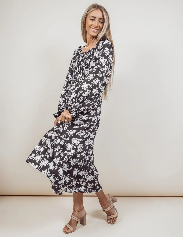 Brinley Floral Midi Dress Comfortable Ribbed Midi Dress