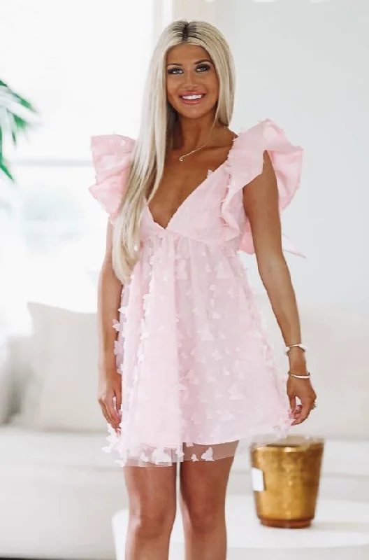 Butterfly Gardens Mini Dress - Pink Stylish Plaid Mini Dress