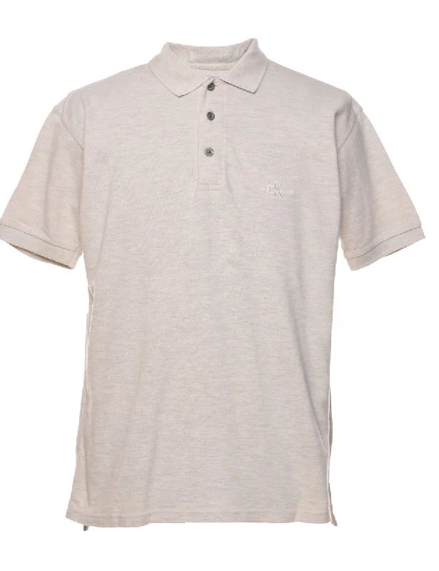 Calvin Klein Light Grey Polo Shirt - S Comfortable Flowing Short Sleeve