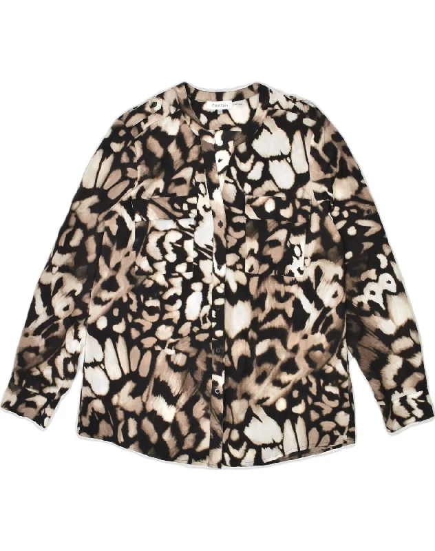 CALVIN KLEIN Womens Shirt Blouse UK 16 Large Brown Animal Print Polyester Elegant Draped Short Sleeve CALVIN KLEIN Womens Shirt Blouse UK 16 Large Brown Animal Print Polyester Elegant Draped Short Sleeve