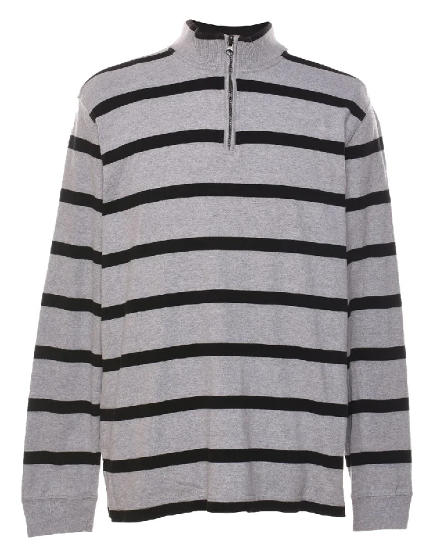 Chaps Striped Grey & Black High Neck Rugby Shirt - XL Fashionable Plaid Short Sleeve Chaps Striped Grey & Black High Neck Rugby Shirt - XL Fashionable Plaid Short Sleeve