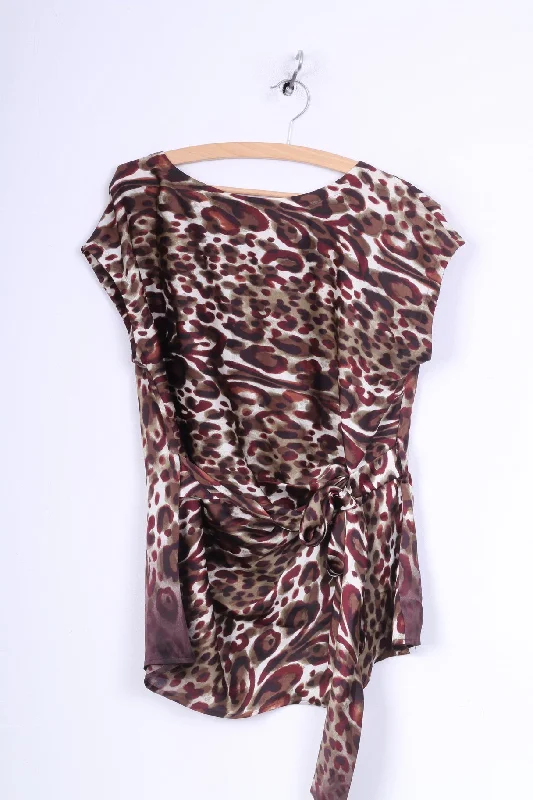 Clements Ribeiro Portobello Womens M 12 38 Shirt Tunic Blouse Animal Leopard Print Sleeveless Brown Fashionable Draped Short Sleeve