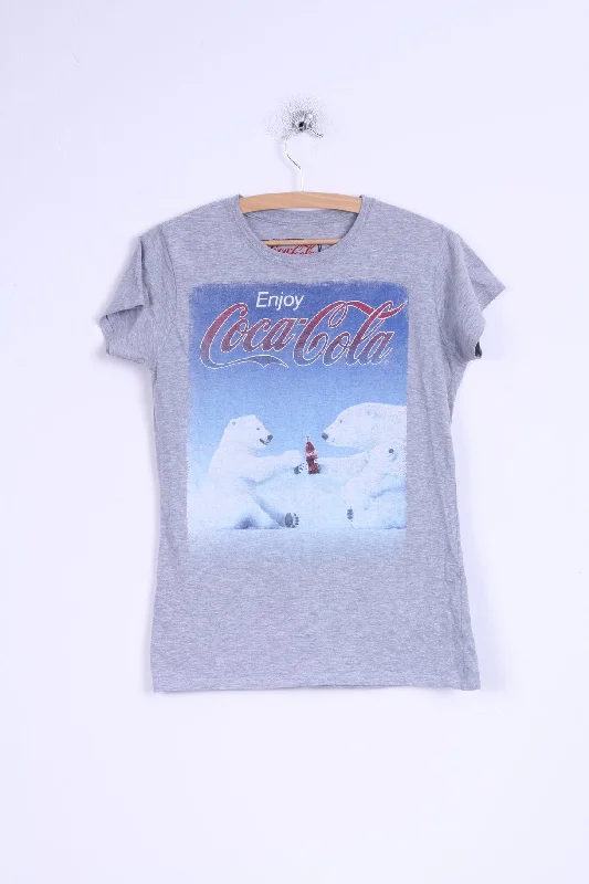 Coca Cola Womens M T- Shirt Cotton Grey bear Coca Cola Graphic Fashionable Draped Short Sleeve