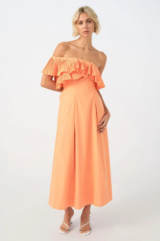 Sovere - Bliss Midi Dress in Soft Orange Stylish High-Waisted Midi Dress