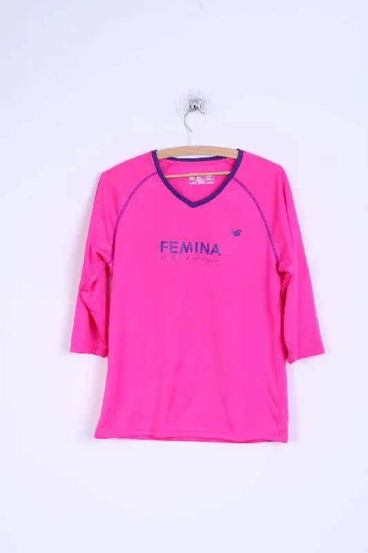 New Balance Womens L Shirt Pink Neon Run V Neck Top Sportswear Comfortable Short Sleeve Tee