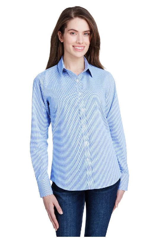 Women's Microcheck Long Sleeve Cotton Shirt (Light Blue / White) Modern Short Sleeve Top Women's Microcheck Long Sleeve Cotton Shirt (Light Blue / White) Modern Short Sleeve Top