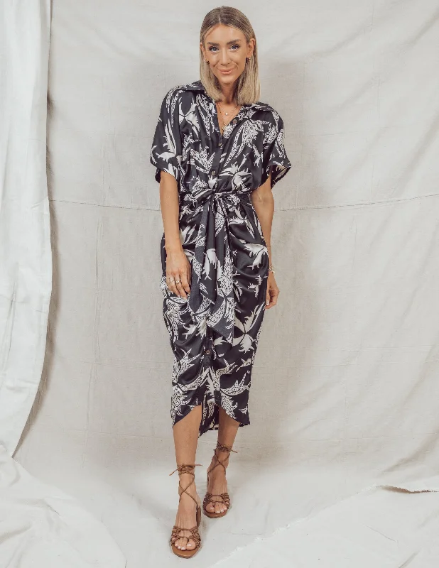 Danielle Printed Midi Dress Comfortable Ruched Midi Dress