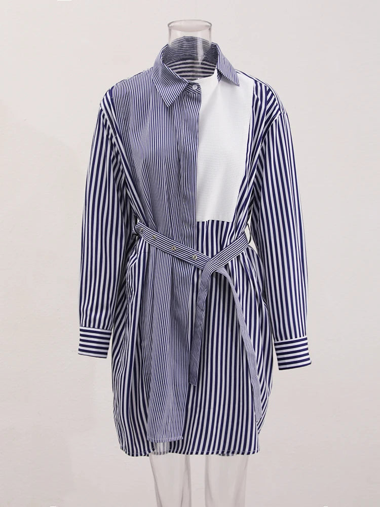 Women Contrast Color Patchwork Shirt Elegant Draped Short Sleeve