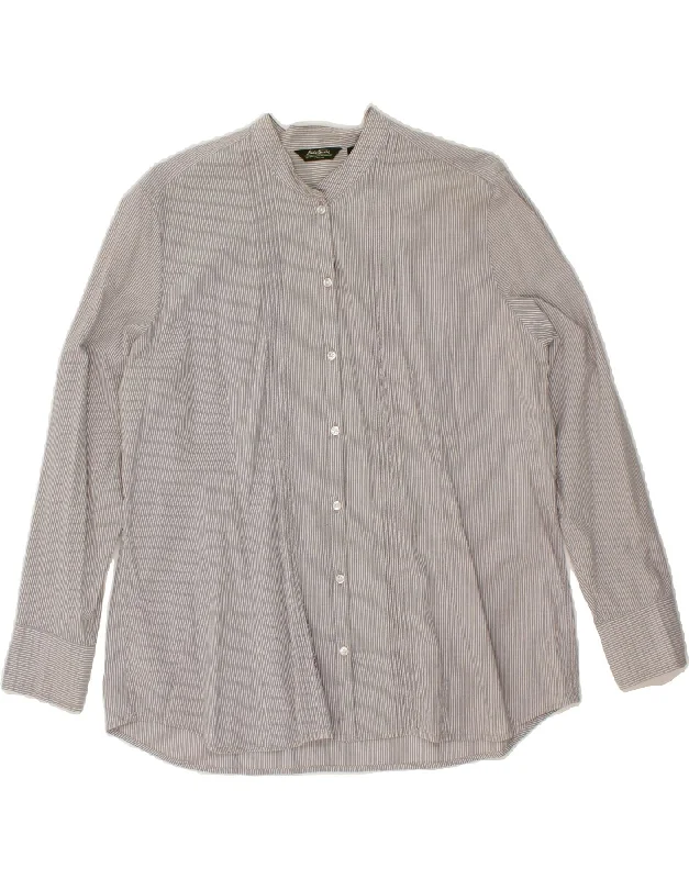 EDDIE BAUER Womens Shirt UK 20 2XL Grey Pinstripe Cotton Stylish Short Sleeve Top