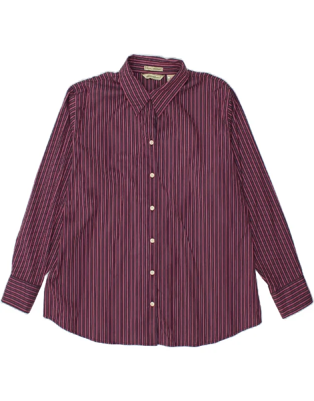 EDDIE BAUER Womens Shirt UK 20 2XL Maroon Striped Cotton Cozy Linen Short Shirt