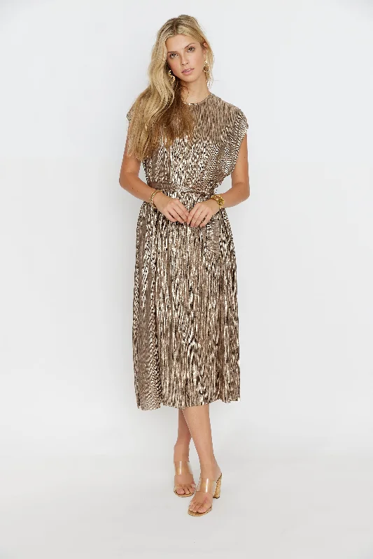 Eden Metallic Midi Dress Trendy Tiered Hem Midi Dress