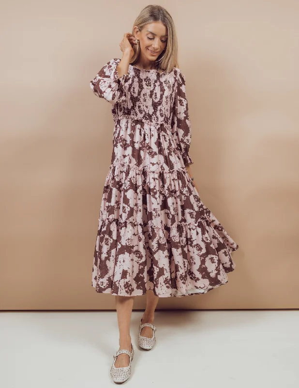 Esther Tiered Midi Dress Comfortable Button Front Midi Dress