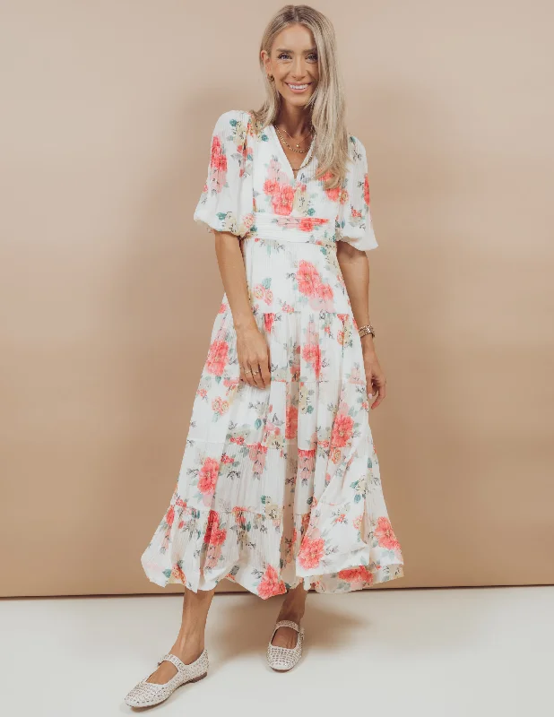 Floral Fantasy Midi Dress Cozy Spaghetti Strap Midi Dress