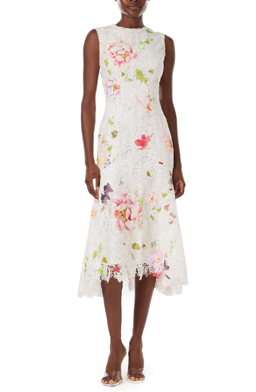 Floral Printed Lace Midi Dress Stylish Midi Dress with Cuffs