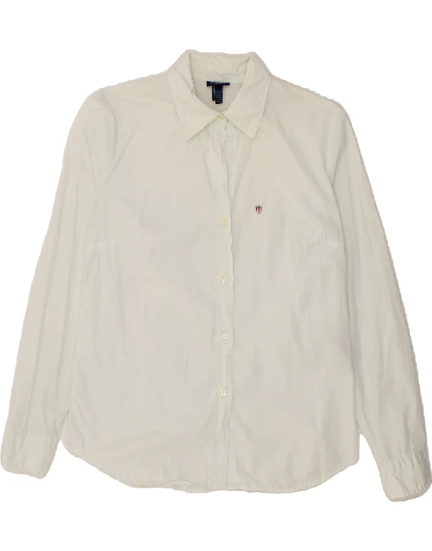 GANT Womens Shirt UK 12 Medium White Cotton Classic V-Neck Short Shirt