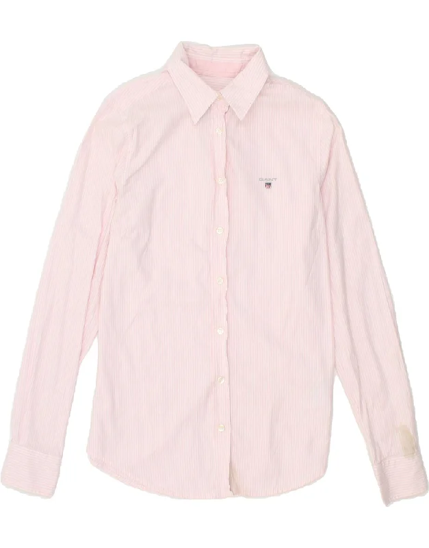 GANT Womens Shirt UK 8 Small Pink Pinstripe Cotton Stylish Short Sleeve Polo