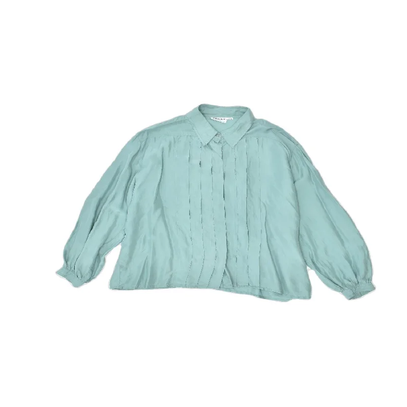 H&M Womens Shirt Blouse EU 44 Large Green Chic Button-Up Short Shirt
