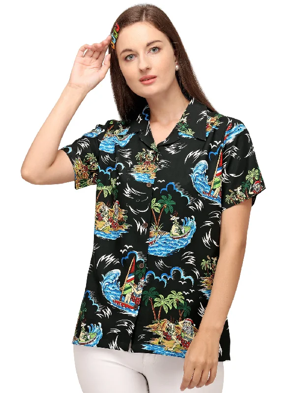 Hawaiian Shirt Womens Christmas Santa Reindeer Claus Top Blouse Aloha Holiday Cozy Summer Short Shirt Hawaiian Shirt Womens Christmas Santa Reindeer Claus Top Blouse Aloha Holiday Cozy Summer Short Shirt
